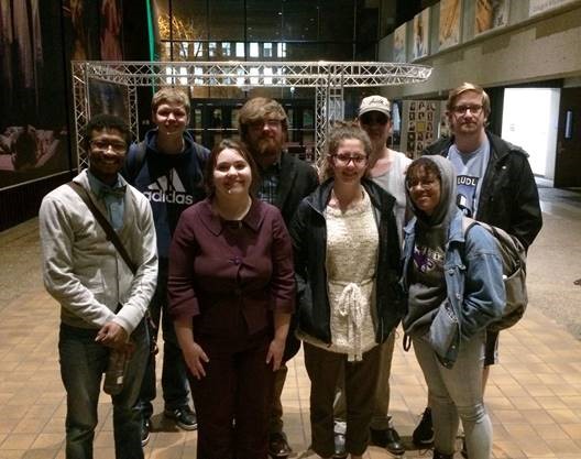 Front row, Lance Allen, Rebecca Postula, Chandler Flesch and Adeja Powell; back row, Scott Anderson, Kyle Garrett, Brian Duvendack and Brent Nicholson at the Lincoln-Douglas Grand Prix at Missouri State University.