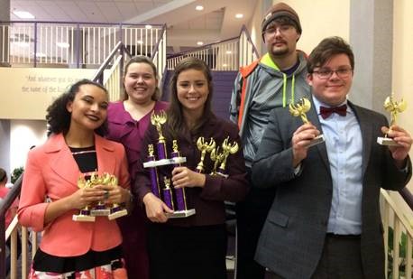 McKendree University at the Southwest Baptist University speech and debate tournament were, front row, Aliyah Smith, Isa Scaturro and Brett Hanna; back row, Kate Maag and Justin Fausz