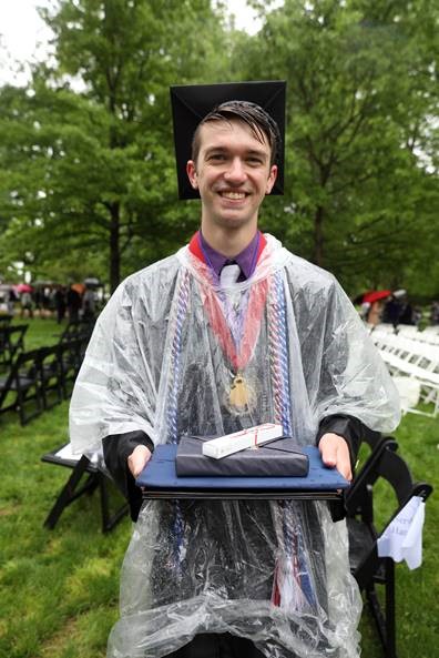 A rainy commencement ceremony on May 11 didn’t dampen the spirit of McKendree University graduating senior Andrew Wagner, winner of the 2019 Technos International Prize